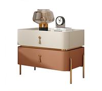 Mid Century Modern Nightstand with Metal Legs | Stylish Beige & Light Brown Bedside Table | 2 Drawer Storage | Contemporary Living Room & Bedroom Decor | 40x40x50cm (15.7x15.7x19.6in)