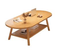 Mid Century Modern Oval Coffee Table - Double-Layer Thick Top Tea Table for Living Room & Office Stylish Brass Accents 80x40x42cm Artificial Board Design