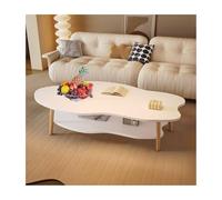 Mid-Century Modern Oval Coffee Table - Irregular Cloud-Shaped Dining & Side Table for Living Room, Multifunctional White Double Tier Design (80x40x50cm)