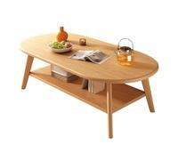 Mid-Century Modern Oval Coffee Table - Solid Wood Legs, Double-Layer Storage, Natural Finish, Stylish Design for Living & Dining Rooms, 39.4"x19.7"x17.7"