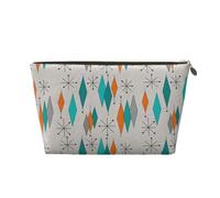 Mid Century Modern Pattern Leather Cosmetic Bag Travel Makeup Bag Portable Toiletry Bag Roomy Handbags Purses for Women Girls