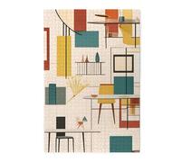 Mid Century Modern Picture puzzle.Wooden Jigsaw Puzzle for Adults, Unique Wall Art Decor Gift