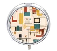 Mid Century Modern Pill Box Round Portable Small Pill Case Waterproof Travel Pill Box Organizer for Pocket Purse and Daily Convenience