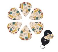 Mid Century Modern Print Guitar Picks 6 Pack Guitar Plectrums with Pick Holders Bass Picks For Acoustic Guitar Bass Electric Ukulele Includes 0.46mm, 0.71mm, 0.96mm