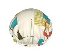 Mid Century Modern Printed Hair Wrap, Double Layer Shower Cap For Women, Reusable Hair Protector For Bathing