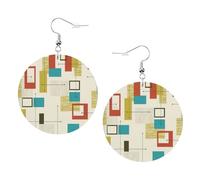 Mid Century Modern Printed Round Earrings For Women, 1 Pair Lightweight Leather Pierced Earrings Set Trendy Jewelry Gifts For Women Girls