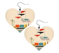 Mid Century Modern Prints Elegant Leather Heart-Shaped Earrings-Fashionable And Unique Accessories For Everyday Wear