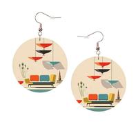 Mid Century Modern Prints Elegant Leather Round Earrings-Fashionable And Unique Accessories For Everyday Wear
