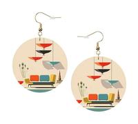 Mid Century Modern Prints Elegant Leather Round Earrings-Fashionable And Unique Accessories For Everyday Wear