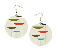Mid Century Modern Prints Leather Round Earrings Color Valentine'S Day Festival Activities Fashion Women'S