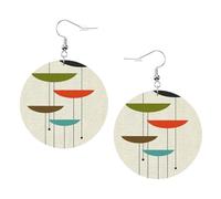Mid Century Modern Prints Leather Round Earrings Color Valentine'S Day Festival Activities Fashion Women'S