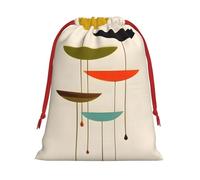 Mid Century Modern Prints Print Christmas Drawstring Gift Bags, Xmas Holiday Fabric Gift Wrapping Bag For Party, Size-L