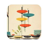 mid Century Modern Prints Print Drink Coasters Set of 4 - Square Leather Cup Coaster Set for Home and Office
