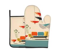 Mid Century Modern Prints Print Oven Mitts And Pot Holders Sets Women Men Home Cooking Baking Microwave Bbq Gift