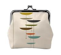 Mid Century Modern Prints Women's Leather Kiss Lock Pouch – Stylish Small Zipper-Free Wallet for Coins, Cards, Makeup & Essentials – Compact & Lightweight Design for Daily Use, Travel & Gifting