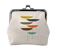 Mid Century Modern Prints Women's Leather Kiss Lock Pouch – Stylish Small Zipper-Free Wallet for Coins, Cards, Makeup & Essentials – Compact & Lightweight Design for Daily Use, Travel & Gifting