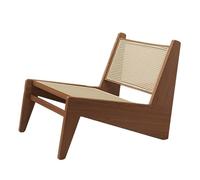 Mid Century Modern Rattan Armchair Armless Design for Living Room Home Office Guest Room Balcony & Patio Stylish Cherry Wood Finish Comfortable &
