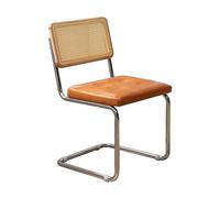 Mid Century Modern Rattan Dining Chair with Upholstered Cane Backrest and Metal Legs Orange Color