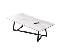 Mid Century Modern Rectangle Coffee Table - Wooden Top with Faux White Marble Finish, Carbon Steel Frame, L-Shaped Support, Perfect for Living Room & Office, 47.2x23.6x17.7in