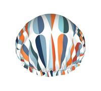 Mid Century Modern Retro Printed Large Shower Cap, Double Layer Hair Protector For Facial Care, Reusable Hair Wrap