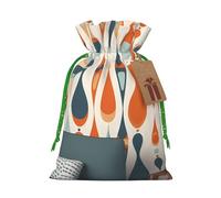 Mid Century Modern Retro with Drop Shapes Christmas Gift Bags with Tags & Ribbon Ties, Personalized Santa Sack Xmas Treat Pouch Party Favor Bags Drawstring Christmas Sacks for Holiday Presents Storage