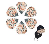 Mid Century Modern Retro with Drop Shapes Guitar Picks 6 Pack, 0.71mm Thickness Celluloid Bass Pick with Leather Guitar Pick Holder Keychain Abstract Art Pics Plectrum for Acoustic Electric Guitar