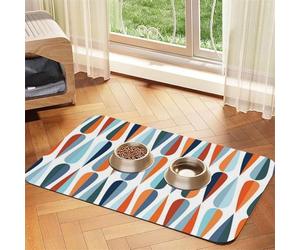 Mid Century Modern Retro with Drop Shapes Patterned Pet Feeding Mat with Water-Absorbing PU Top & Rubber Base - Anti-Slip Dog Cat Food Mat for Cats, Dogs & Pets, 30x45cm