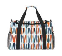 Mid Century Modern Retro with Drop Shapes Print Everyday Use Travel Duffle Bag Large Capacity Travel Bag Stylish Functional Bag, Black, One Size