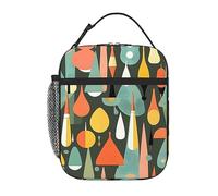 Mid Century Modern Retro With Drop Shapes Print Insulated Lunch Box Bag,Reusable Leakproof Lunch Tote Bag, For Work Office Picnic Beach