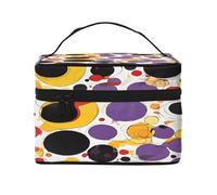 Mid Century Modern Retro with Drop Shapes -Print Waterproof Large Cosmetic Bag for Travel & Gym, Makeup Organizer with 4 Elastic Straps & Compartments,Premium Twill Fabric.