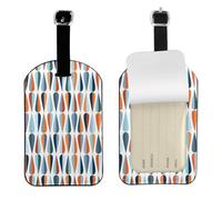 Mid Century Modern Retro with Drop Shapes Printed Leather Luggage Tag, Durable Baggage Identifier, Soft PU ID Label, for Business Travel