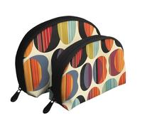 Mid Century Modern Retro with Drop Shapes Printed Makeup Bags 2-Piece Portable Shell Travel Toiletry Bag Cosmetic Organizer Bag for Women
