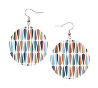 Mid Century Modern Retro With Drop Shapes Printed Round Earrings For Women, 1 Pair Lightweight Leather Pierced Earrings Set Trendy Jewelry Gifts For Women Girls
