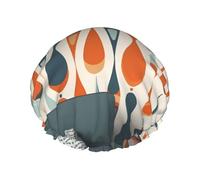 Mid Century Modern Retro with Drop Shapes Shower Caps for Women Reusable Waterproof Shower Bonnet Large Elastic Bath Caps Double Layers Bathing Hair Caps Designed for all Hair Lengths with PEVA Lining