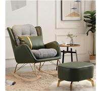 Mid Century Modern Rocking Chair Set with Ottoman & Lumbar Pillow Upholstered Tufted Accent Chair for Nursery & Living Room Stylish Green Rocker Armchair