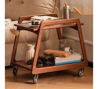 Mid-Century Modern Rolling Coffee Table Narrow Side Table with Glass Top Wooden Living Room Desk for Living Room Bedroom Balcony - Natural Finish