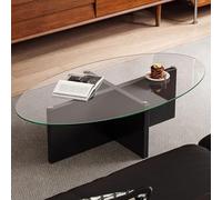 Mid-Century Modern Round Coffee Table - Black Tempered Glass Top & Solid Wood Legs Stylish Living Room Furniture Vintage Home Décor Ideal for Dining Tea Lounge Spaces