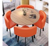 Mid Century Modern Round Dining Table Set with 4 Chairs - Farmhouse Conference Living Room Office Reception Side Tables - 8 Color Options (Orange)