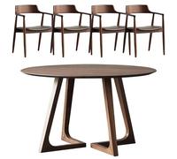 Mid Century Modern Round Dining TableSolid Wood VLeg Base SpaceSaving Design Easy Assembly for Dining Room & Living Room 80cm/31.5in A+4PCS