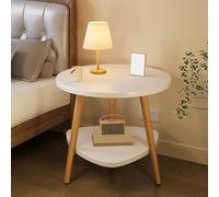 Mid-Century Modern Round Side Table 70CM Small Coffee Table with Lower Shelf Wooden Two-Tier Nightstand for Living Room Bedroom and Office Furniture