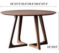 Mid Century Modern Round Solid Wood Dining Table Rustic Pedestal Kitchen Table for 2-4 People Small Leisure Coffee Table 70cm Walnut Finish