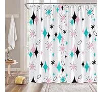 Mid Century Modern Shower Curtain Turquoise Diamond Atomic Starbursts Retro Abstract Geometric Vintage Classic 1950S 1960S Minimalist Fabric Decorative Bathroom Curtains with Hooks,Turquoise Pink