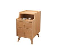 Mid Century Modern Slim Nightstand with 2 Drawers & Bookshelf, Solid Wood Narrow Side Table for Bedroom, Living Room, Small Spaces - Stylish & Functional