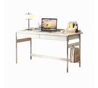 Mid Century Modern Small Computer Desk, Solid Wood Writing Desk with Drawers & Hooks, Stainless Steel Leg Workstation for Home Office, Bedroom, Living Room