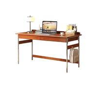Mid Century Modern Small Computer Desk, Solid Wood Writing Desk with Drawers & Hooks, Stainless Steel Leg Workstation for Home Office, Bedroom, Living Room
