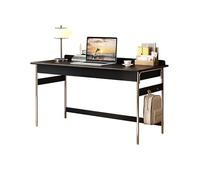 Mid Century Modern Small Computer Desk, Solid Wood Writing Desk with Drawers & Hooks, Stainless Steel Leg Workstation for Home Office, Bedroom, Living Room