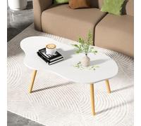 Mid-Century Modern Small White Oval Coffee Table - Cloud-Shaped Wooden Design for Minimalist Living Room & Bedroom - Perfect for Small Spaces