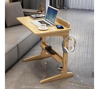 Mid-Century Modern Solid Wood Desk with Power Strip & Hooks - Sturdy Couch Side Table Stylish Writing Workstation for Remote Work (31"x16"x28" Grey) - Ideal Home Office Furniture