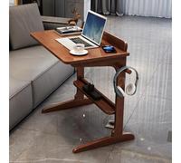 Mid-Century Modern Solid Wood Home Office Desk with Power Strip & Hook - Sturdy Writing Table & Couch Side Table for Work from Home Walnut Finish (39"x16"x28")