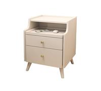 Mid Century Modern Solid Wood Nightstand with 2 Drawers and Bookshelf, Slim Side Table for Bedroom, Living Room, Small Spaces - Stylish & Functional Furniture